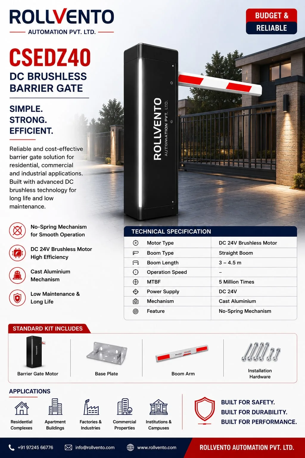 CSEDZ40 CSEDZ40 DC Brushless Barrier Gate (No-Spring Mechanism) — complete set