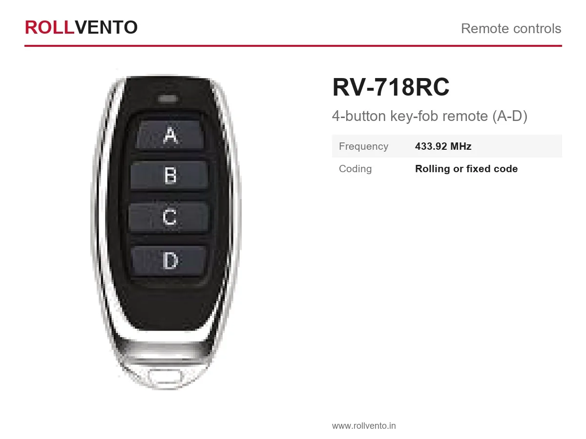 RV-718RC Rollvento RV-718RC 4-button key-fob remote (A-D) — primary view