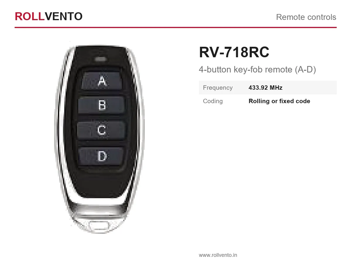 RV-718RC Rollvento RV-718RC 4-button key-fob remote (A-D) — Rollvento