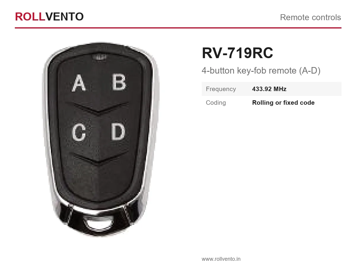 RV-719RC Rollvento RV-719RC 4-button key-fob remote (A-D) — primary view