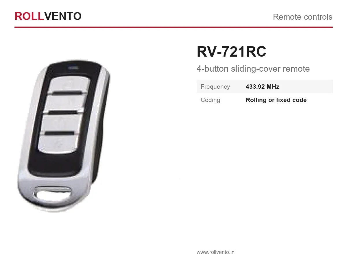 RV-721RC Rollvento RV-721RC 4-button sliding-cover remote — Rollvento